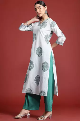 White floral printed pure cotton kurta