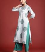 White floral printed pure cotton kurta