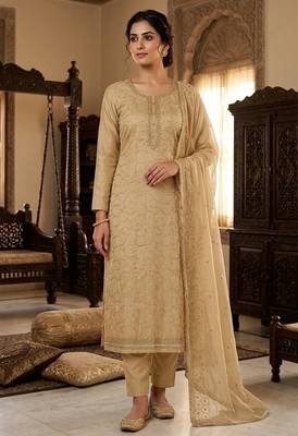 Beige color jam cotton fabric designer ethnic partywear suit 1