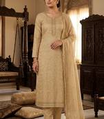 Beige color jam cotton fabric designer ethnic partywear suit