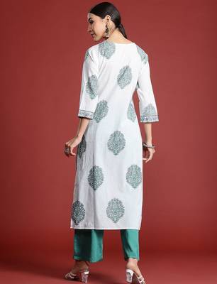 White floral printed cotton kurta 5