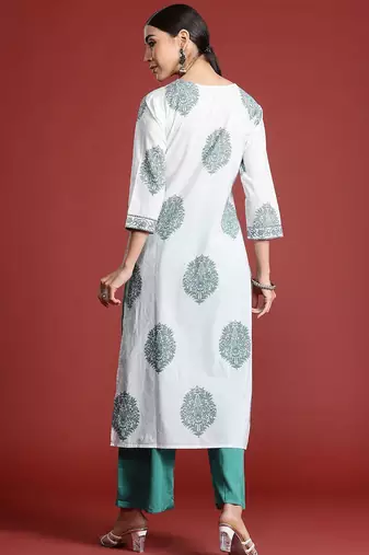 White floral printed pure cotton kurta