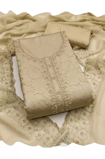 Beige color jam cotton fabric designer ethnic partywear suit