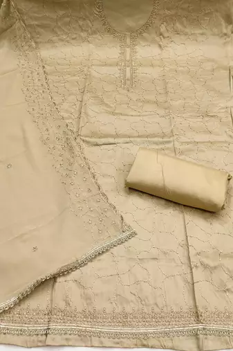 Beige color jam cotton fabric designer ethnic partywear suit