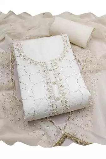 Off white color jam cotton fabric designer ethnic partywear suit