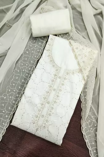 Off white color jam cotton fabric designer ethnic partywear suit