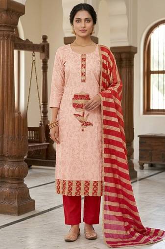 Red color jam cotton fabric designer ethnic partywear suit