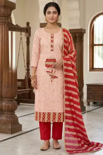 Red color jam cotton fabric designer ethnic partywear suit