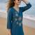 Teal women floral embroidered regular thread work kurta with trousers