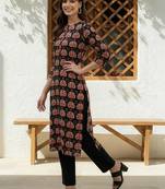 Black women cotton ethnic motifs printed kurta