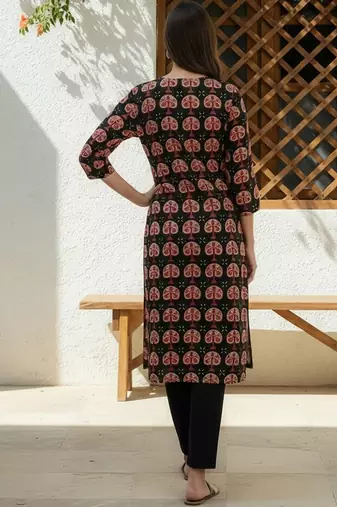 Black women cotton ethnic motifs printed kurta