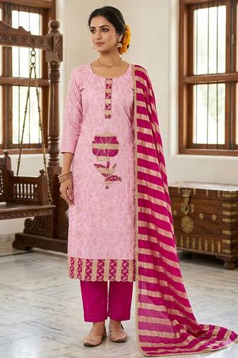 Pink color jam cotton fabric designer ethnic partywear suit