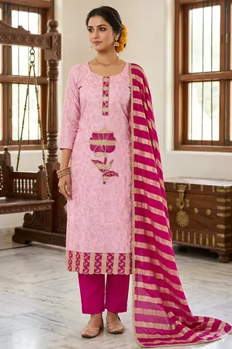 Pink color jam cotton fabric designer ethnic partywear suit