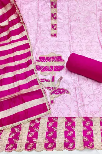 Pink color jam cotton fabric designer ethnic partywear suit
