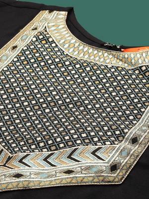 Black yoke design straight pure cotton zari kurta with trousers & dupatta 2