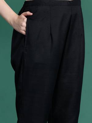Black yoke design straight pure cotton zari kurta with trousers & dupatta 3