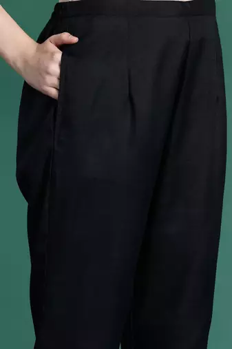 Black yoke design straight pure cotton zari kurta with trousers & dupatta