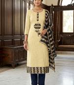 Cream color jam cotton fabric designer ethnic partywear suit