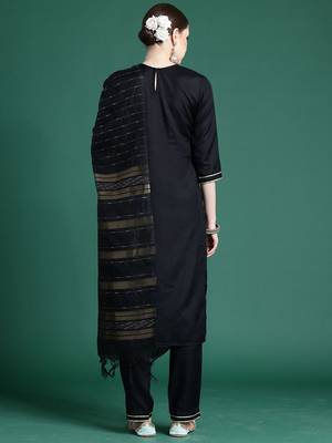Black yoke design straight pure cotton zari kurta with trousers & dupatta 5
