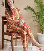 Red women printed regular pure cotton kurta with palazzos