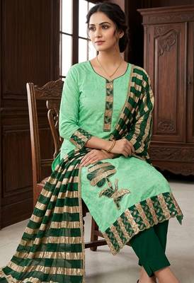 Green color jam cotton fabric designer ethnic partywear suit 1