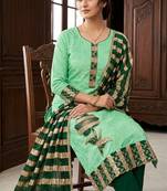Green color jam cotton fabric designer ethnic partywear suit