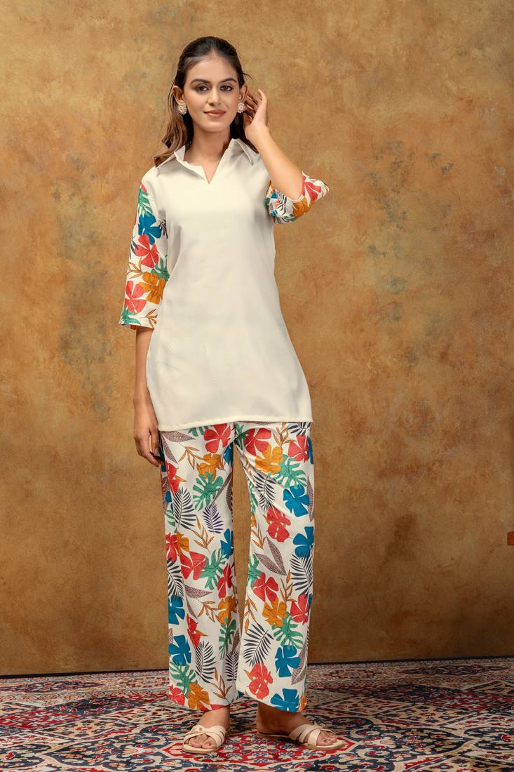 Cotton soft floral printed kurti pant co-ord set