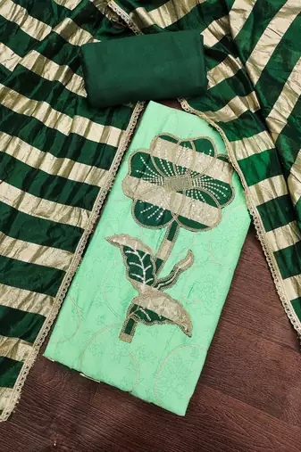 Green color jam cotton fabric designer ethnic partywear suit