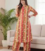 Multicolor women printed regular pure cotton kurta with palazzos