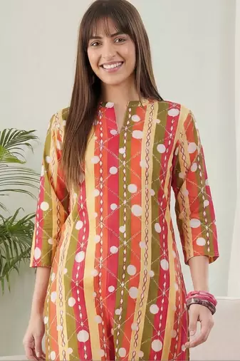 Multicolor women printed regular pure cotton kurta with palazzos