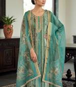 Sea green color beautiful and ethnic partywear cotton linen simmer fabric suit