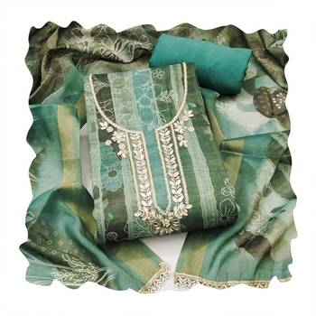 Sea green color beautiful and ethnic partywear cotton linen simmer fabric suit 2