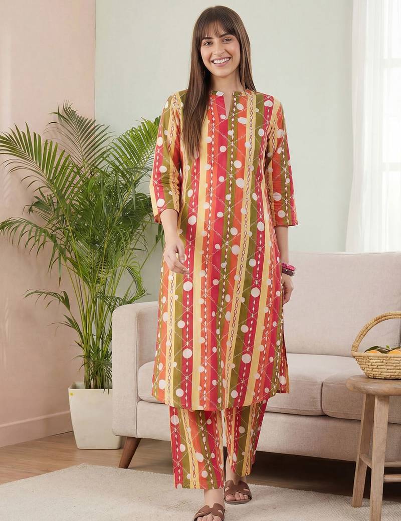 Multicolor women ethnic motifs printed regular kurta with palazzos