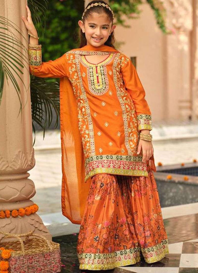 Orange chinon with embroidery