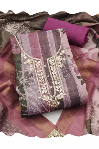 Purple color beautiful and ethnic partywear cotton linen simmer fabric suit