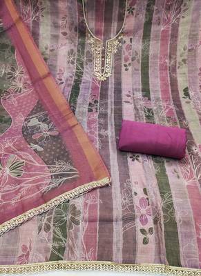 Purple color beautiful and ethnic partywear cotton linen simmer fabric suit 3