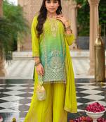 Green chinon with embroidery