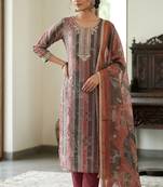 Brown color beautiful and ethnic partywear cotton linen simmer fabric suit