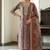 Brown color beautiful and ethnic partywear cotton linen simmer fabric suit