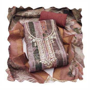 Brown color beautiful and ethnic partywear cotton linen simmer fabric suit 2