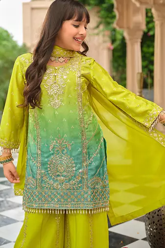 Green chinon with embroidery