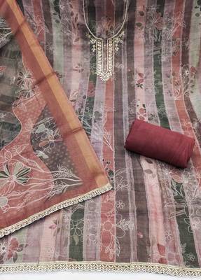 Brown color beautiful and ethnic partywear cotton linen simmer fabric suit 3