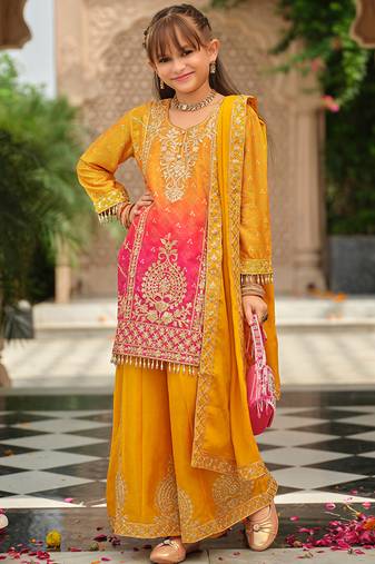 Yellow chinon with embroidery