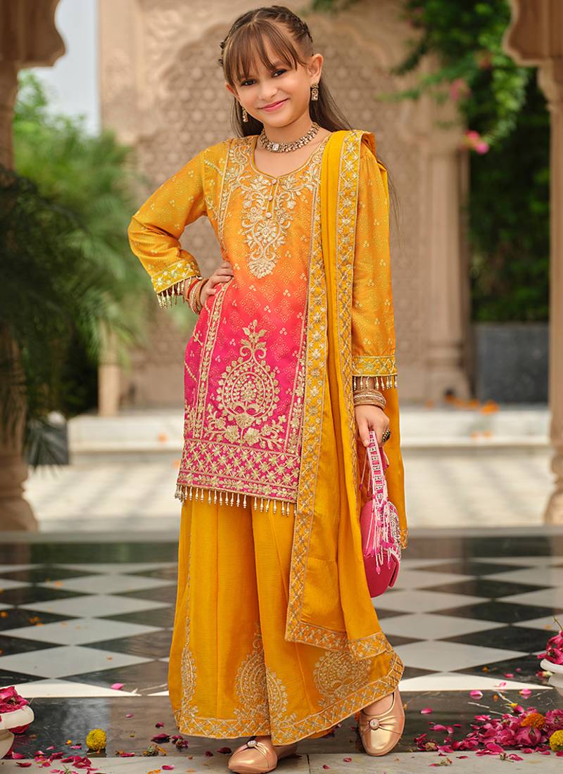 Yellow chinon with embroidery