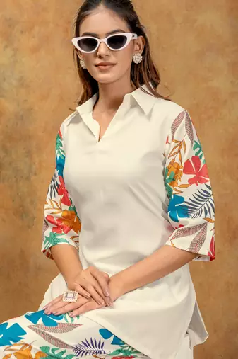 Cotton soft floral printed kurti pant co-ord set