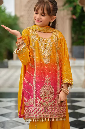 Yellow chinon with embroidery