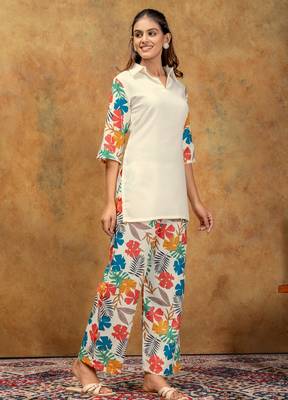 Cotton soft floral printed kurti pant co-ord set 3