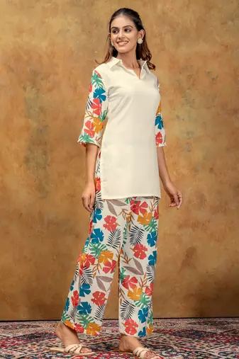 Cotton soft floral printed kurti pant co-ord set