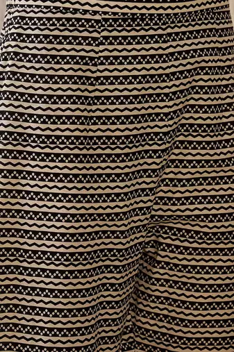 Black ethnic motifs printed v neck kurta with trousers