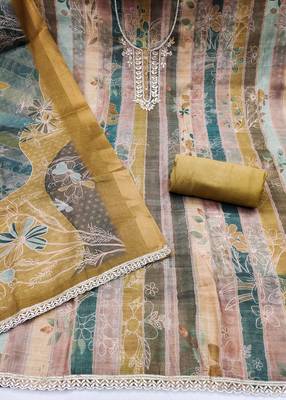 Mustard color beautiful and ethnic partywear cotton linen simmer fabric suit 3